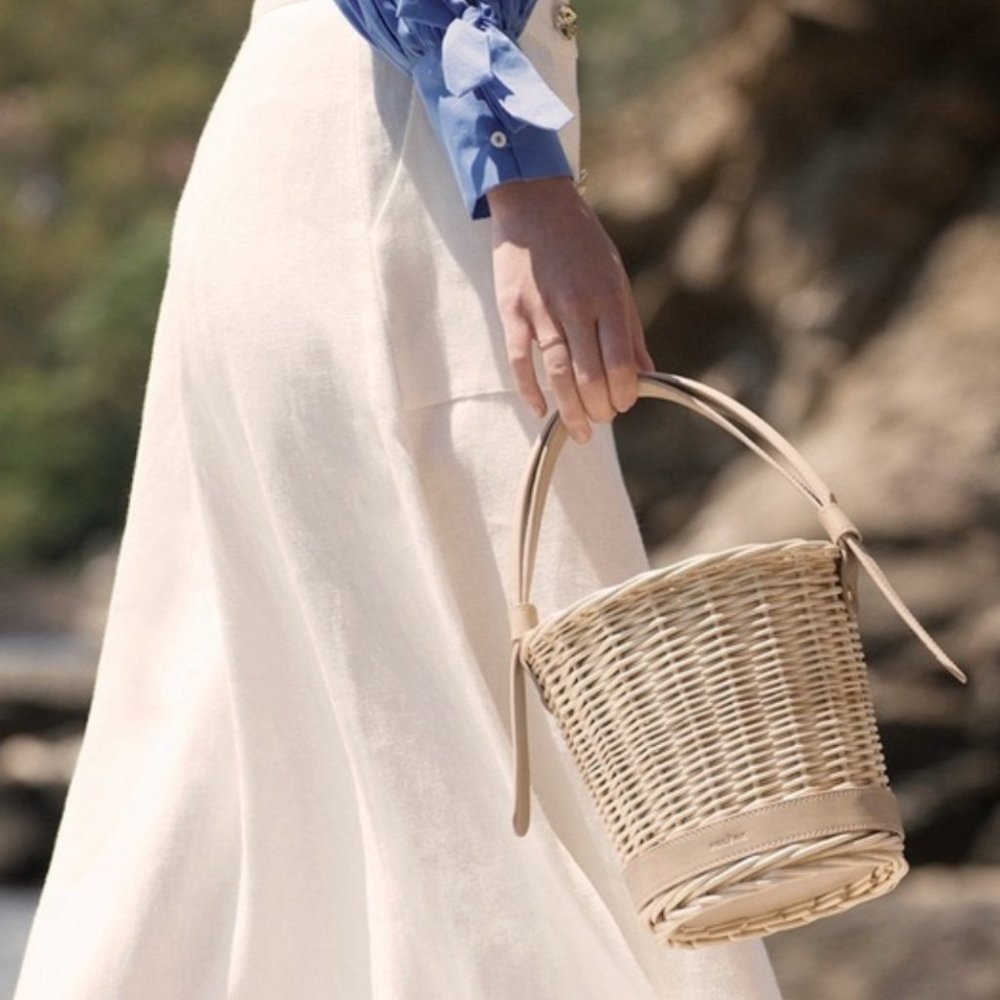 SOLD RARE NWOT POLENE L'OSIER WICKER BASKET BUCKET BAG SAND PURSE - Picture 1 of 12